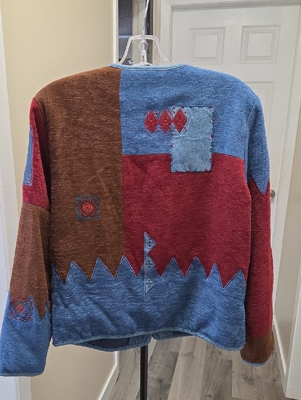 Vintage Patchwork Artsy Boho Jacket Retro Folk Quilted Button Front - Picture 9 of 12